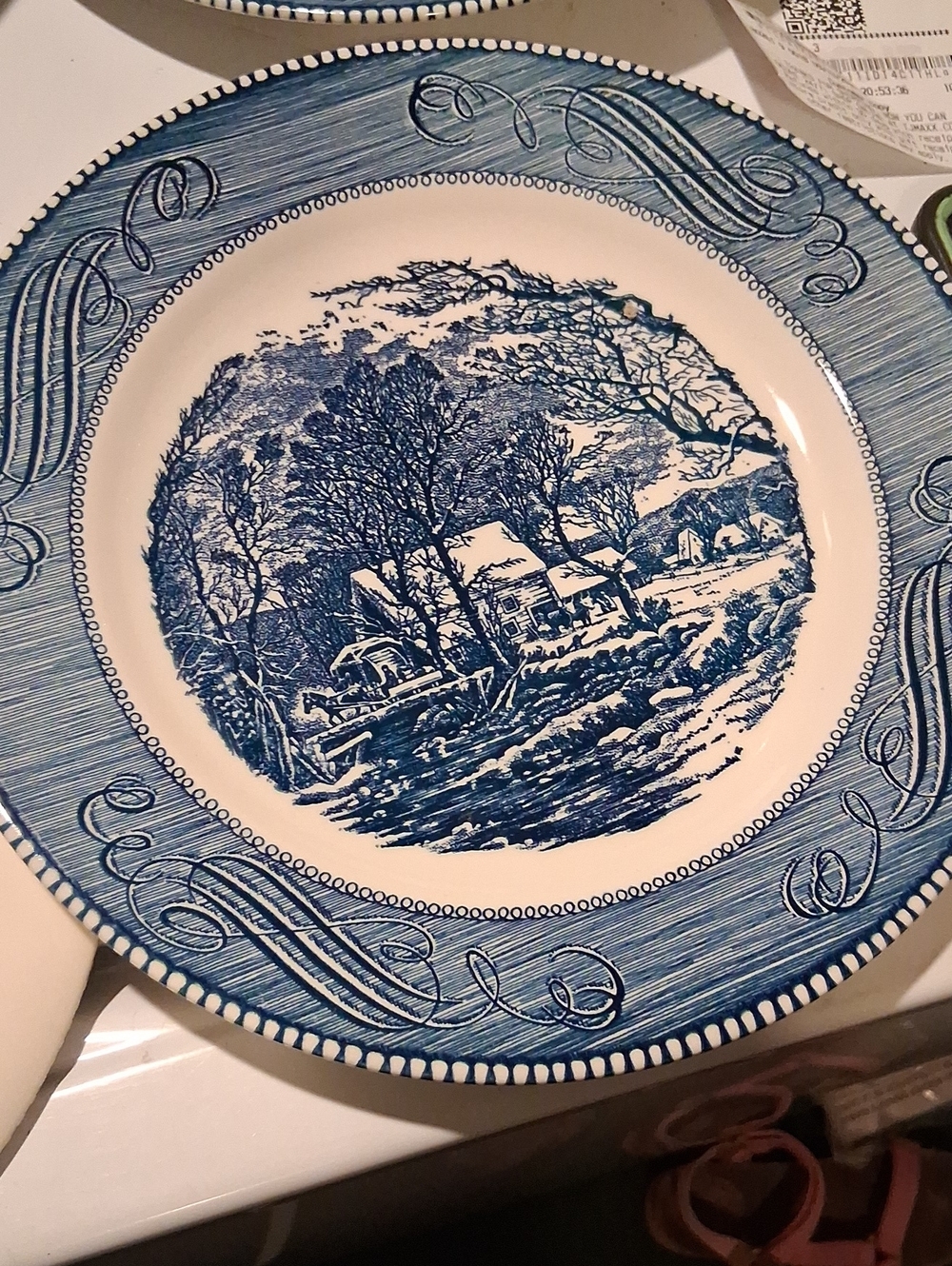 Royal Currier & Ives The‎ Old Grist Mill Blue White Dinner Plate 10 inch Just 1